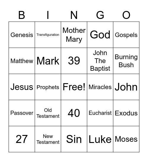 Bible Bingo Card
