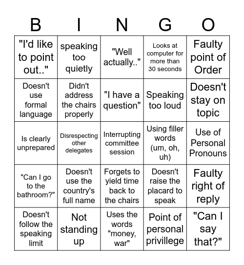 MUN Bingo Card
