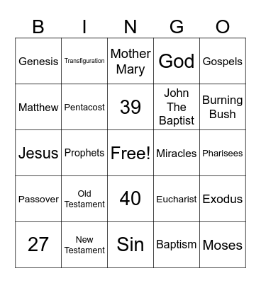 Bible Bingo Card