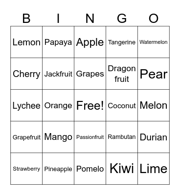 FRUITS Bingo Card