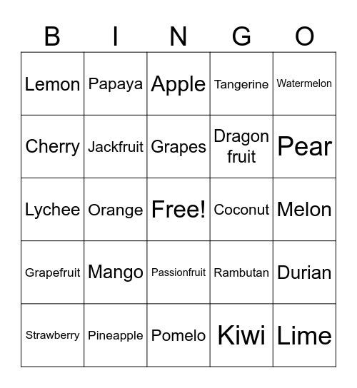 FRUITS Bingo Card