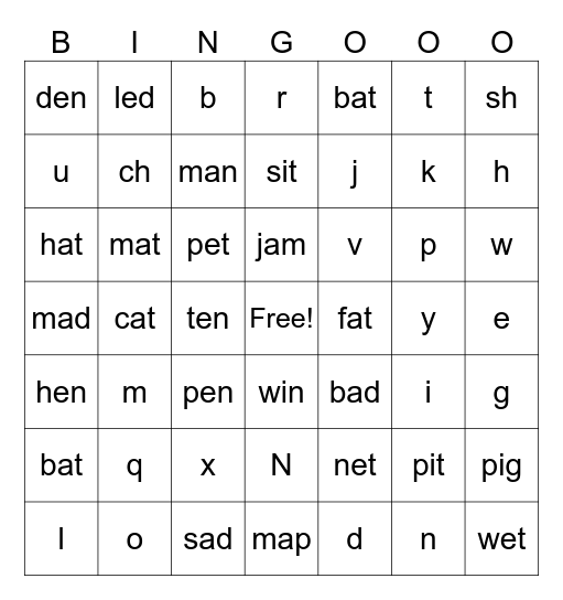 PHONICS FUN BINGO Card