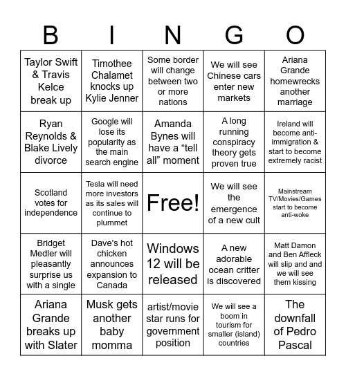 2025 general Bingo Card