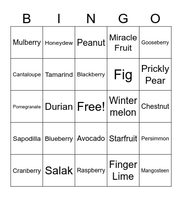 FRUITS (difficult) Bingo Card