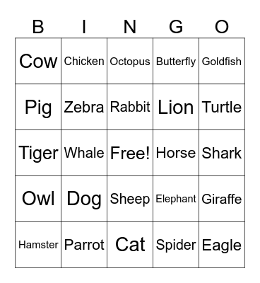 ANIMALS (EASY) Bingo Card