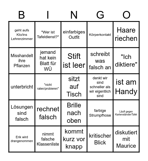 Mathe Bingo Card