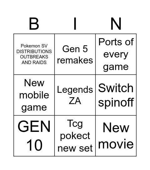 Untitled Bingo Card