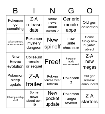 Pokemon Direct 2025 Bingo Card