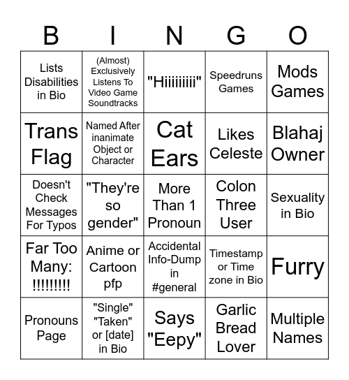 Dani/Amy/Toby Community Member Bingo Card