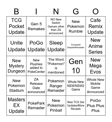 Pokemon Day Bingo Card