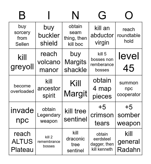 Elden Ring Bingo Card