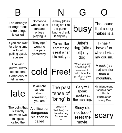 Week 3 Vocab. Bingo Card