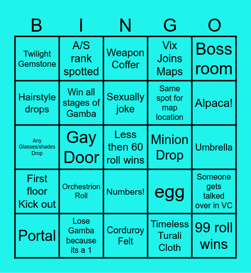 Thicco map night Bingo Card