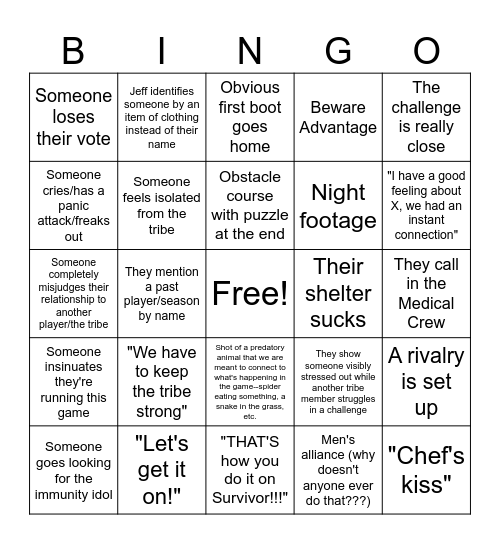 SURVIVOR 48 PREMIERE Bingo Card