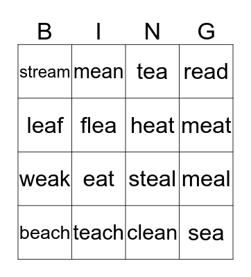 ea words Bingo Card