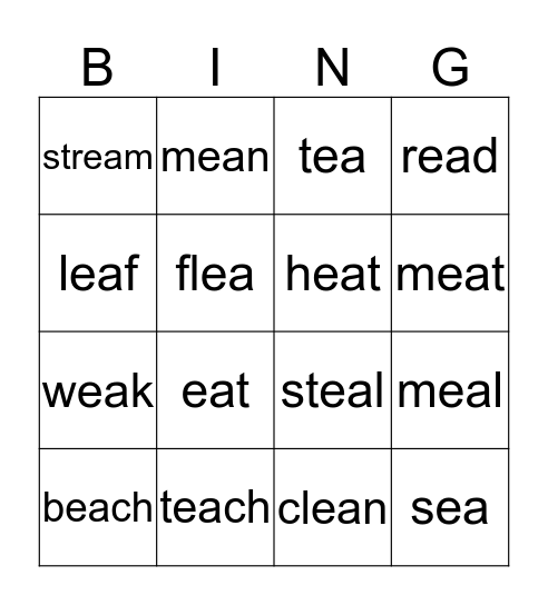 ea words Bingo Card