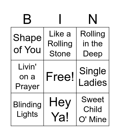 MUSIC BINGO - DFM Hockey Bingo Card