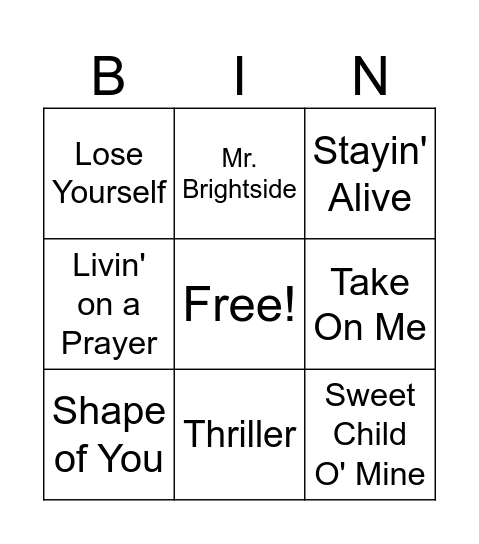 MUSIC BINGO - DFM Hockey Bingo Card