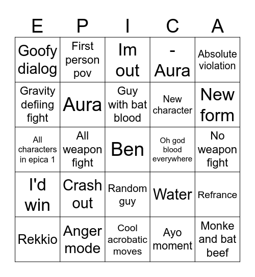 Epica 4 bingo Card