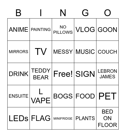 BEDROOMS Bingo Card