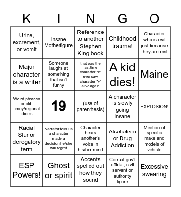 K-I-N-G-O Bingo Card