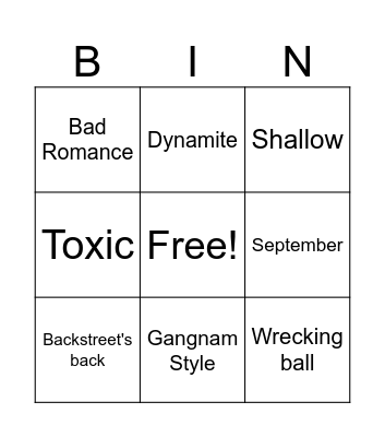 Music Bingo Card