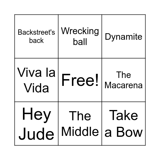 Music Bingo Card