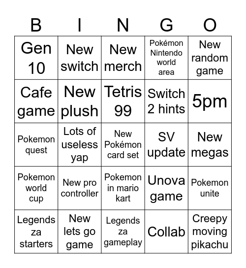 Pokemon presents Bingo Card