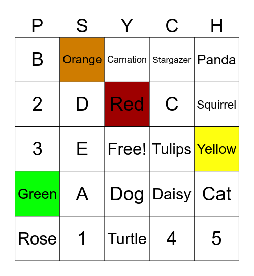 Psychological Testing Bingo Card