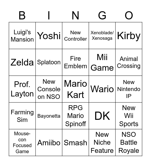 Switch 2 Direct Bingo Card