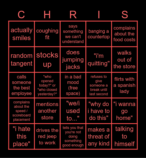 chris bingo Card