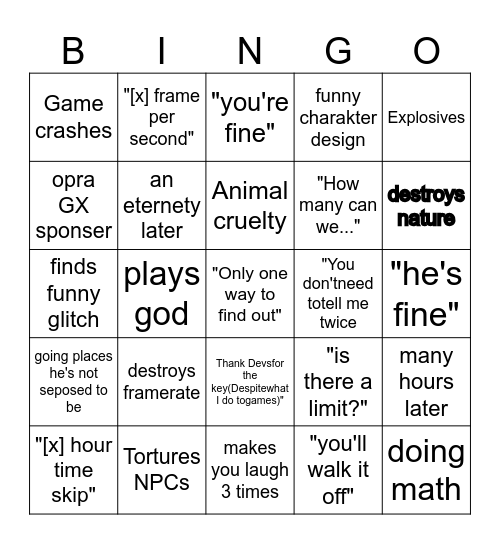 Let's Game It Out Bingo Card