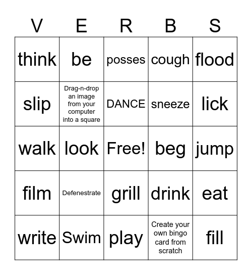 Verbs! Bingo Card