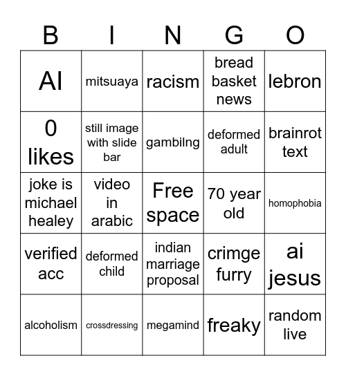 Tik Tok Bingo Card