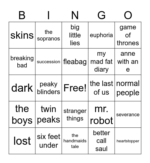 my fav tv shows!! 📺⭐️ Bingo Card