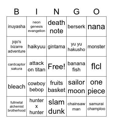 my fav animes!! 🌸 Bingo Card