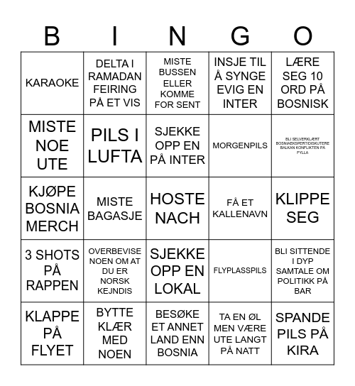Bosnisk bingo Card