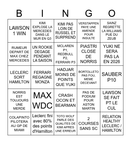 Thomas Bingo Card