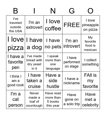 Sourdough Bingo Card