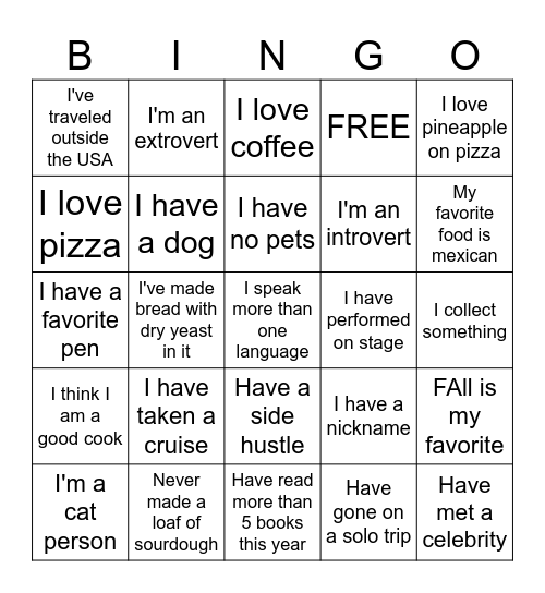 Sourdough Bingo Card