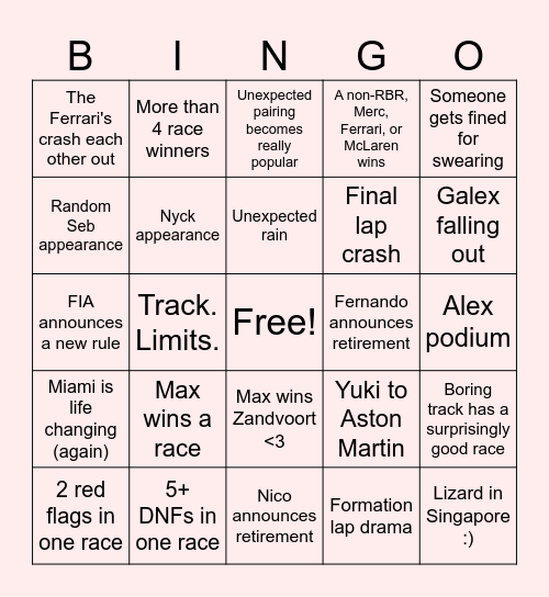 F1 2025 BINGO Card