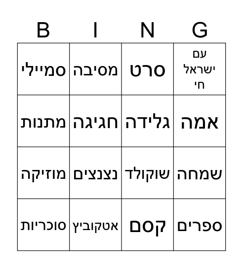 יום הולדת Bingo Card