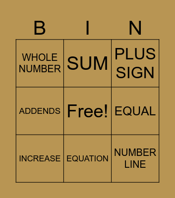 ADDITION Bingo Card