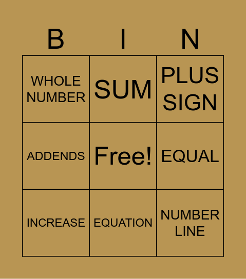 ADDITION Bingo Card