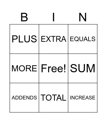 ADDITION Bingo Card