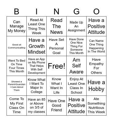 Social Comparison Bingo Card