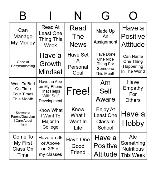 Social Comparison Bingo Card