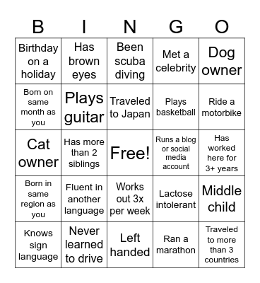 Team Connect Bingo Card