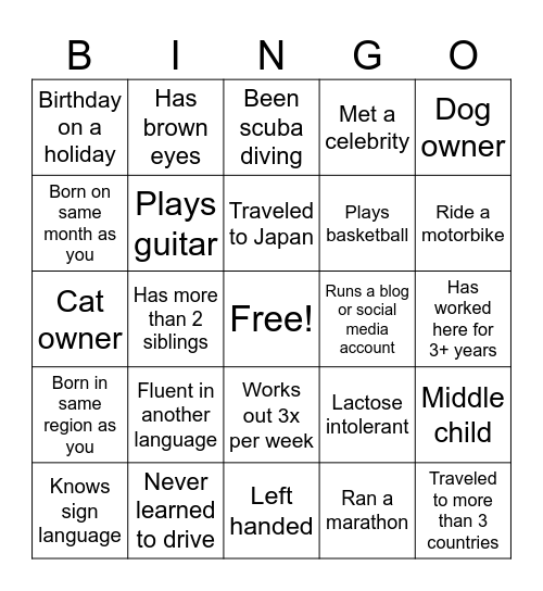 Team Connect Bingo Card