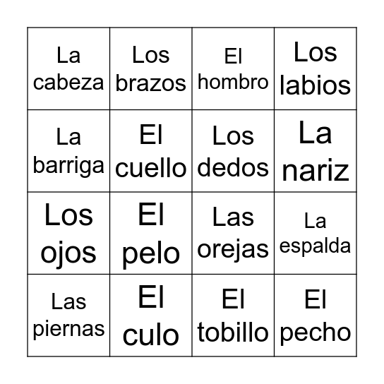 El cuerpo Bingo Card